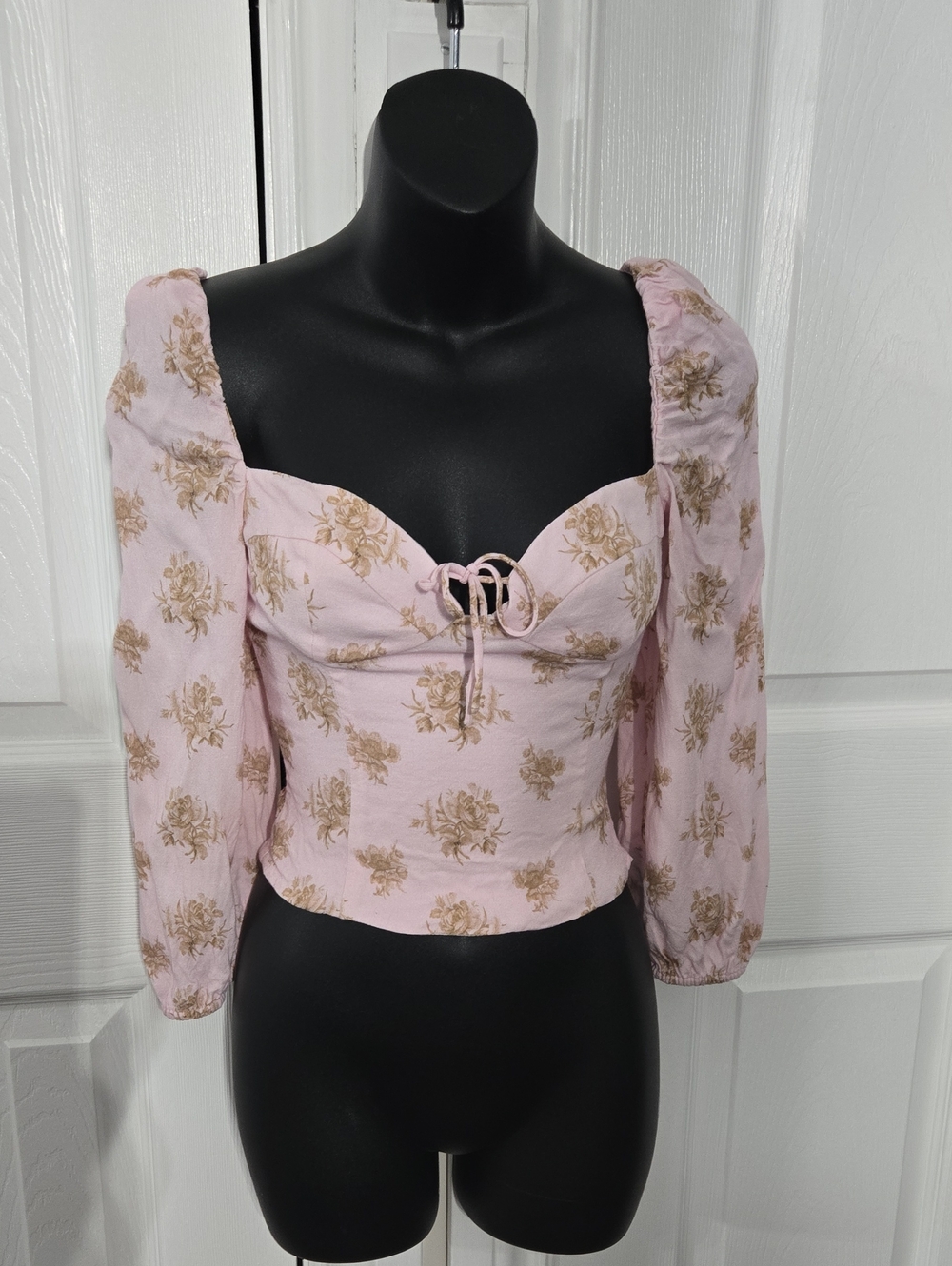 Wilfred Pink Floral Puff-Sleeve Corset Top